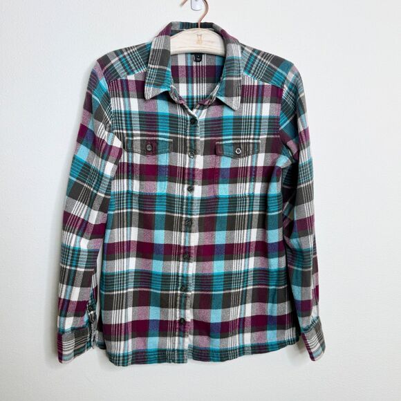 Patagonia Women's Plaid Flannel Shirt 100% Organic Cotton Size 6 Green Gray Teal - Picture 7 of 10